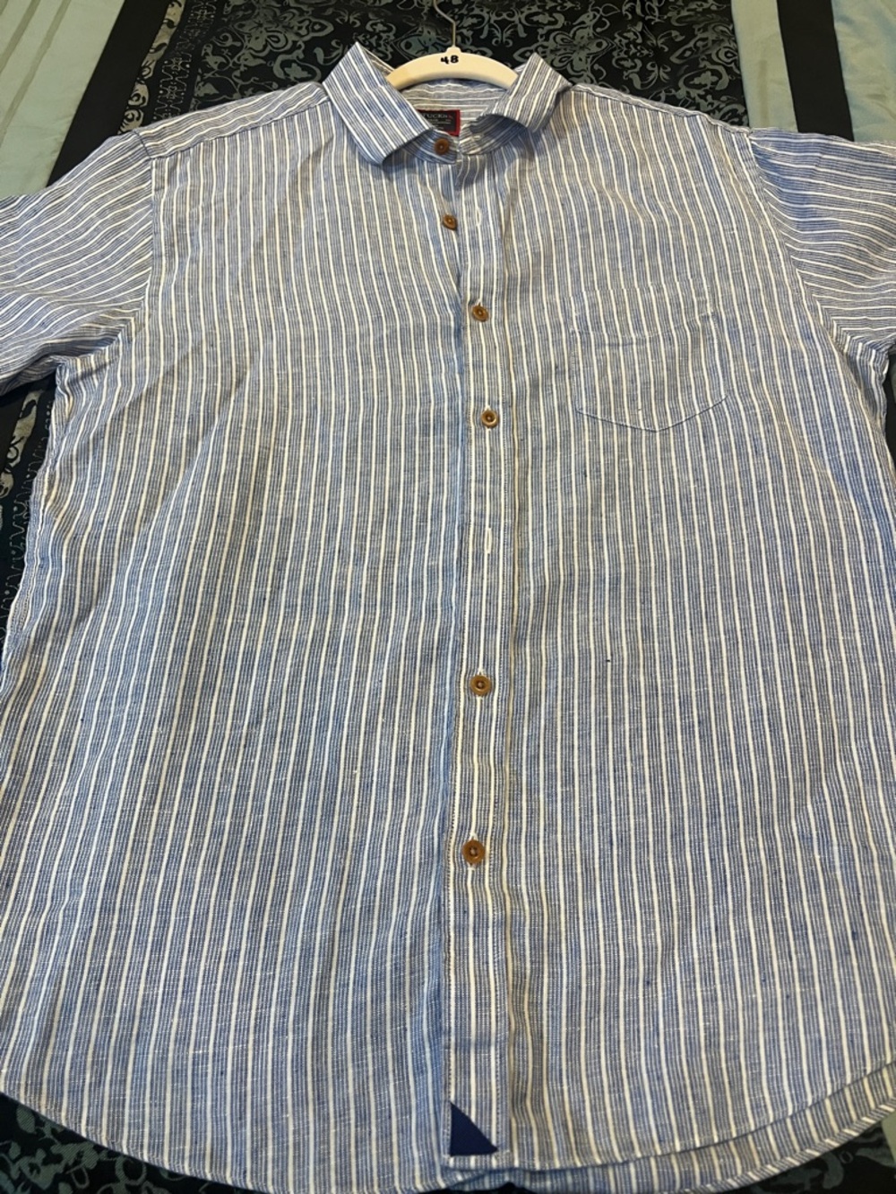 UNTUCKit Blue and White Vertical Stripe Button-Down Shirt - Picture 8 of 8